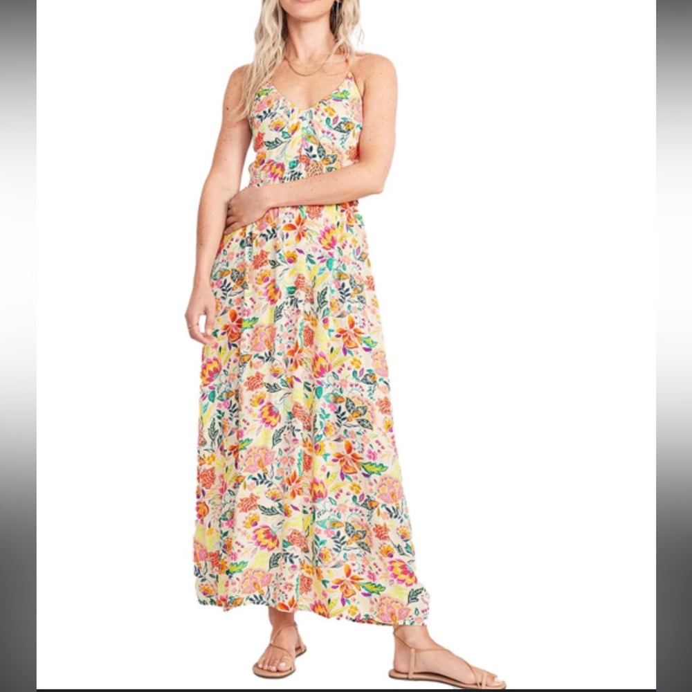 NWT, Old Navy, fit and flare, halter, maxi dress, multicolor floral, size L